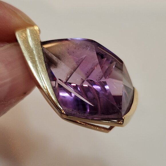 Large Vintage Modern 14K Solid Gold Laser Cut Amethyst Enhancer - Picture 4 of 11